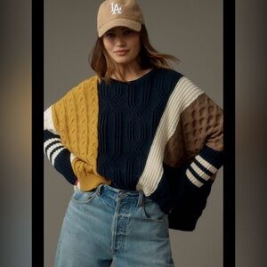 Maeve Anthropologie Multicolor Cable Knit Sweater